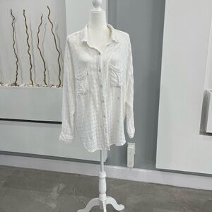 Vintage White Textured Button-Up Shirt